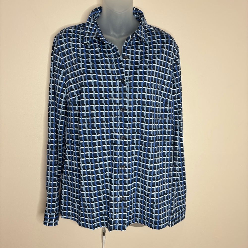 J.McLaughlin Durham Catalina Cloth Top long sleeve printed shirt blue white XL - Picture 2 of 8
